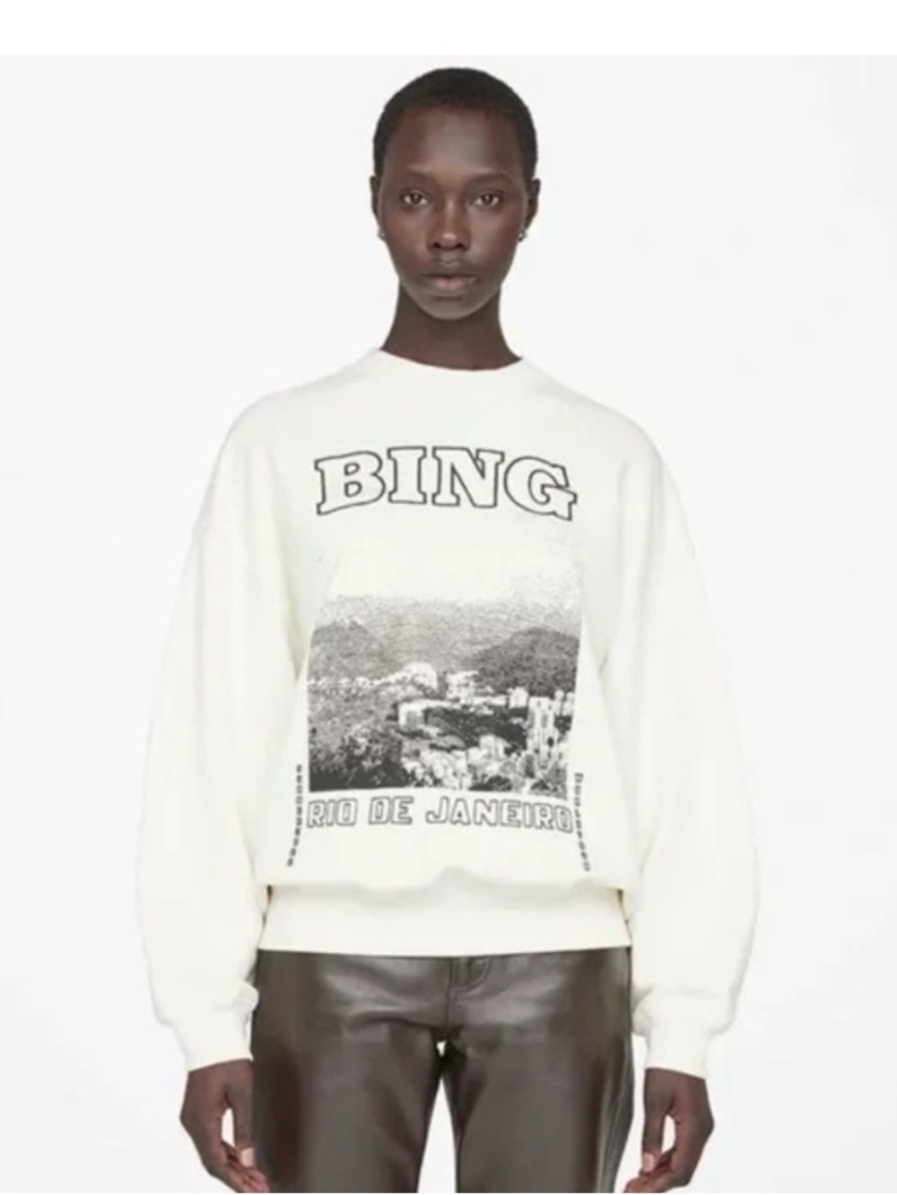 ANINE BING Rio de Janeiro Graphic Crewneck Sweater - White SMALL